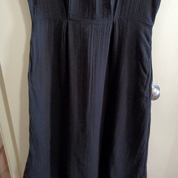 GAP Cotton linen midi Button Up Shirt Black dress w/ Pockets Missing Fabric Belt - Picture 6 of 9